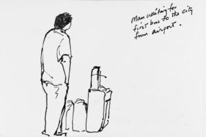 Bus stop at the airport at 6:00 am